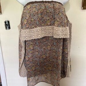 Floral Lace Trim Cold Shoulder Dress